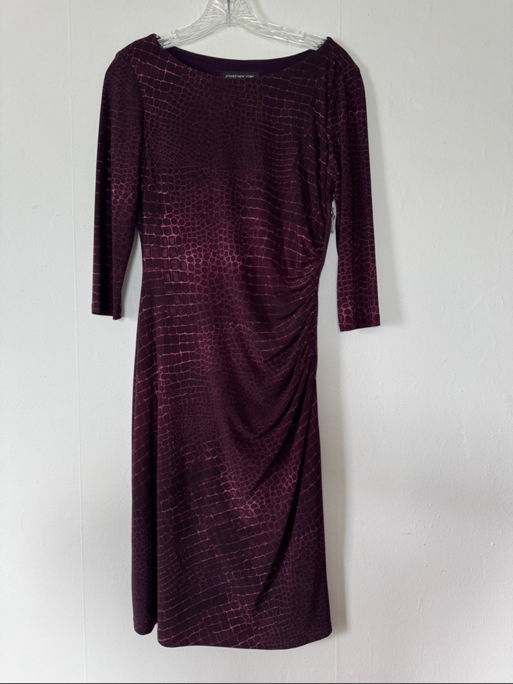 Jones New York Deep Burgundy Textured Long Sleeve Ruched Sheath Dress